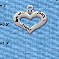 C2713 - Heart with 3 AB Crystals - Believe, Faith, Prayer - Silver Charm